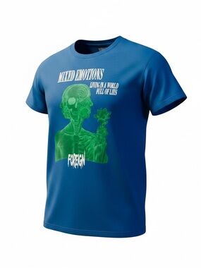 3 for $27 Foreign NWOT Blue Short Sleeve Tee with Green Graphic